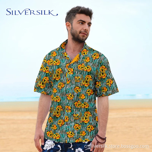 Personalized Funny Mens Green Floral Printed Shirt Man